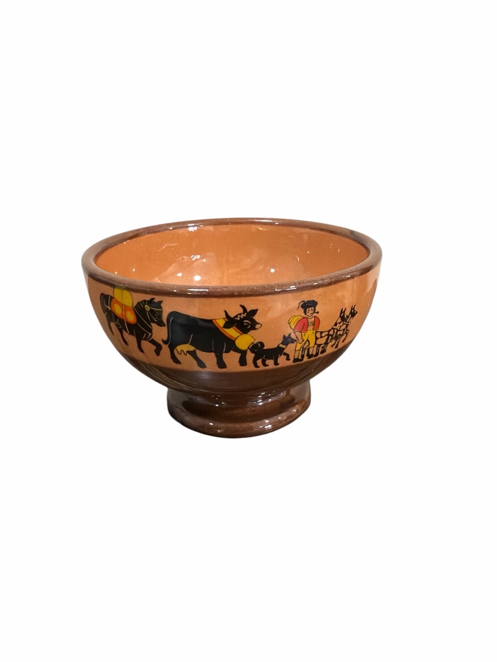 Vintage Mexican Folk Art Style Pottery Bowl Footed Terracotta Donkey Village Sce - Picture 2 of 9
